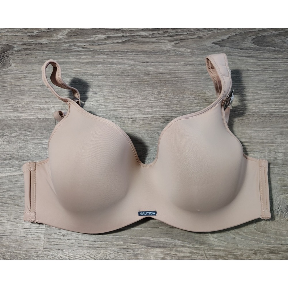 Nautica Hidden Wire Comfort Strap Bra 38C‎ Blush Padded Adjustable Hook Eye Back